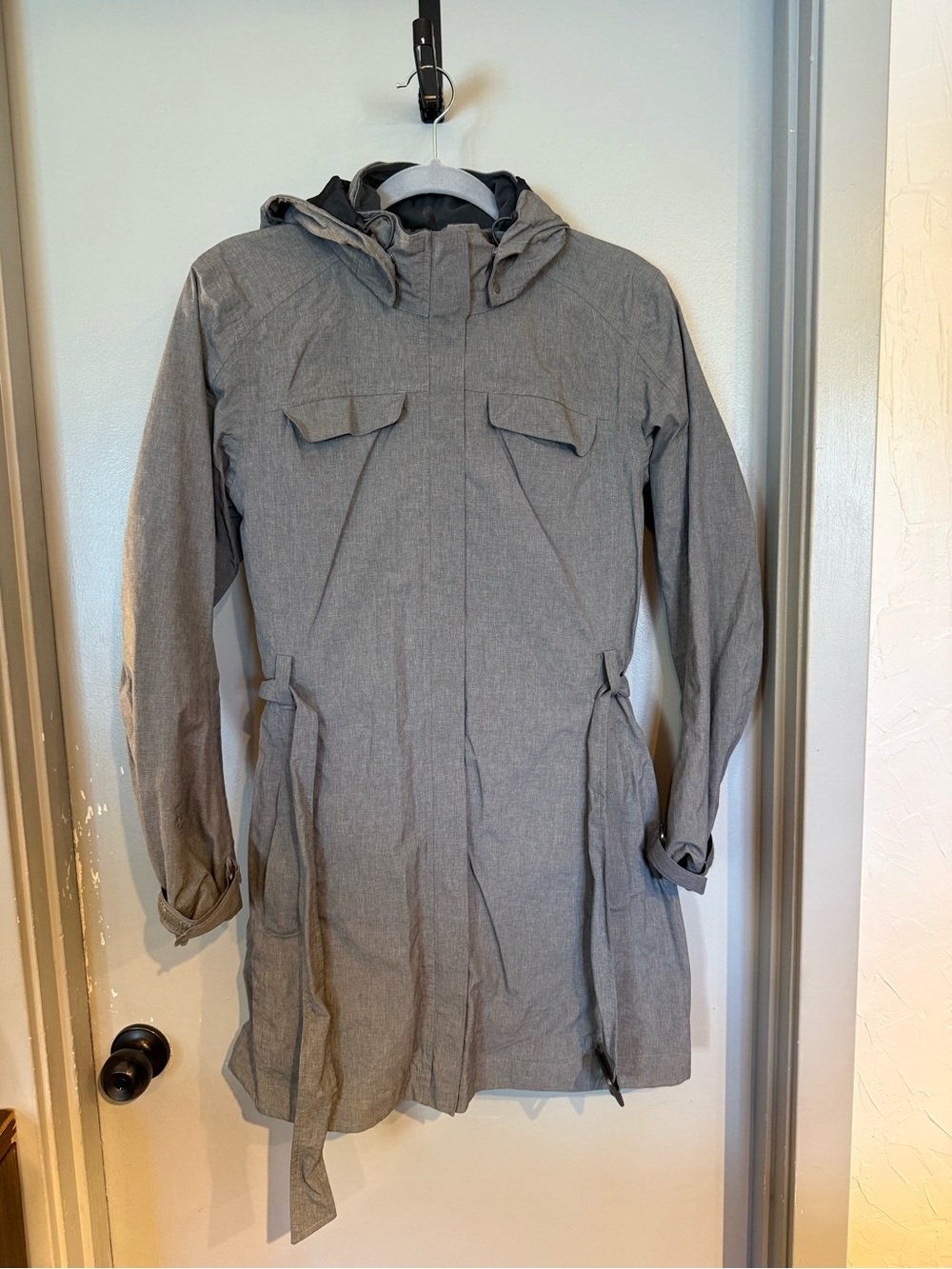 REI Gray Hooded Utility Jacket with Waist Tie